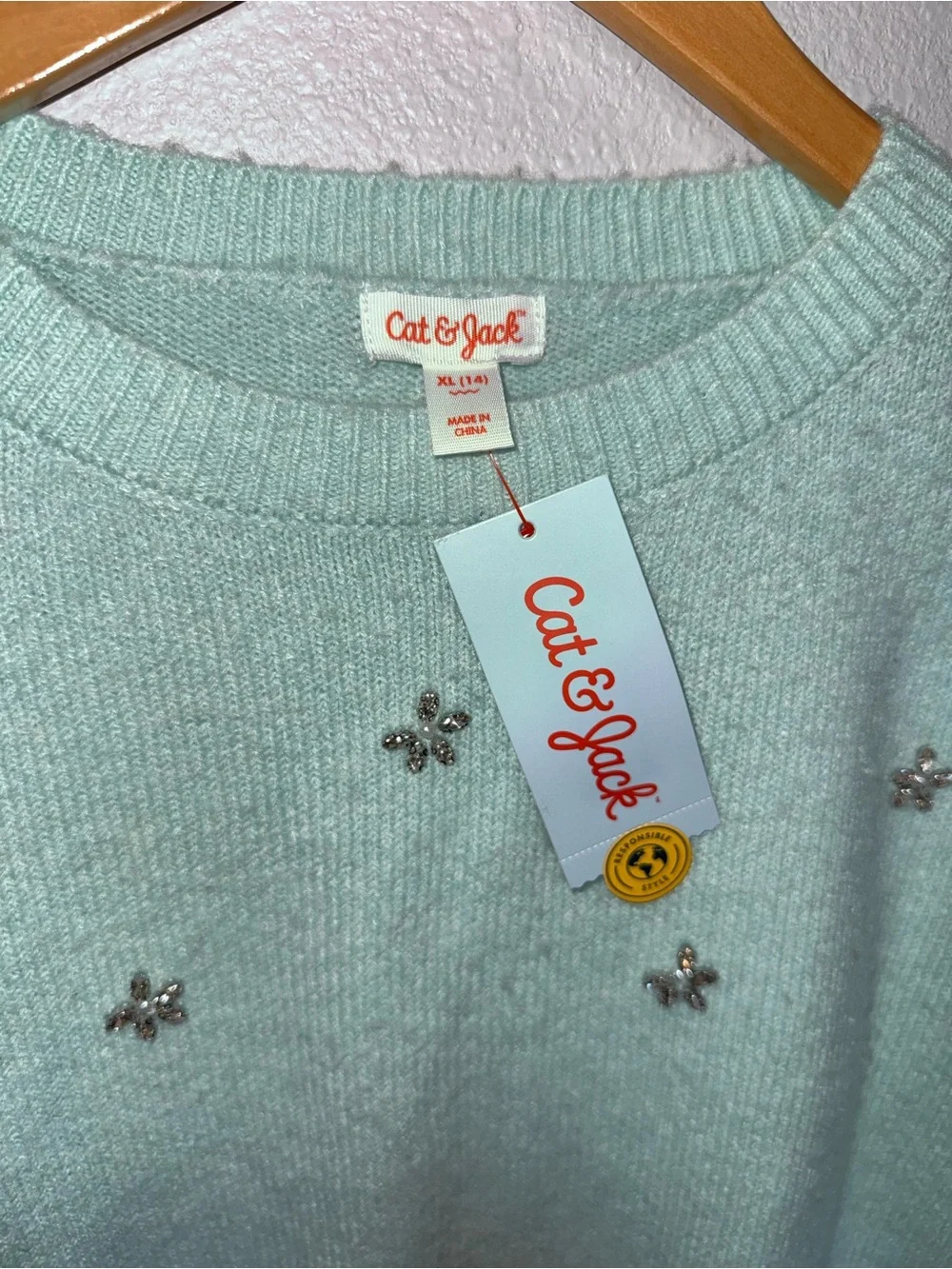New Cat & Jack Mint Green XL (14), Kids   Crewneck Sweater
